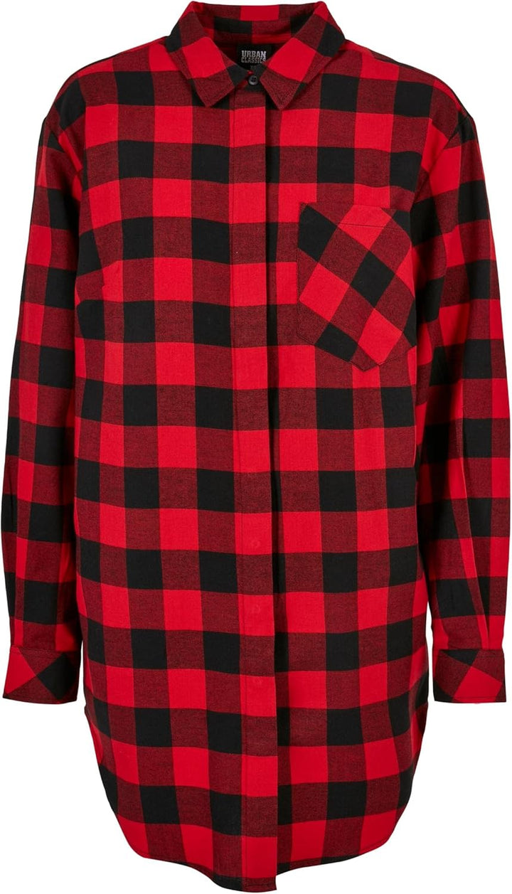 Urban Classics Ladies Oversized Check Flannel Shirt Dress, Oversized Shirt-Kleid für Frauen aus Baum