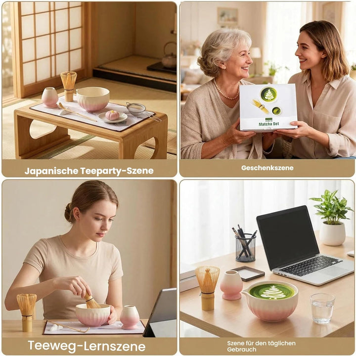 Matcha Set - 8 stuck Vollständiges Matcha Tee Zeremonie Set mit Chasen, Chasen-Ständer,Teeschale, Lö