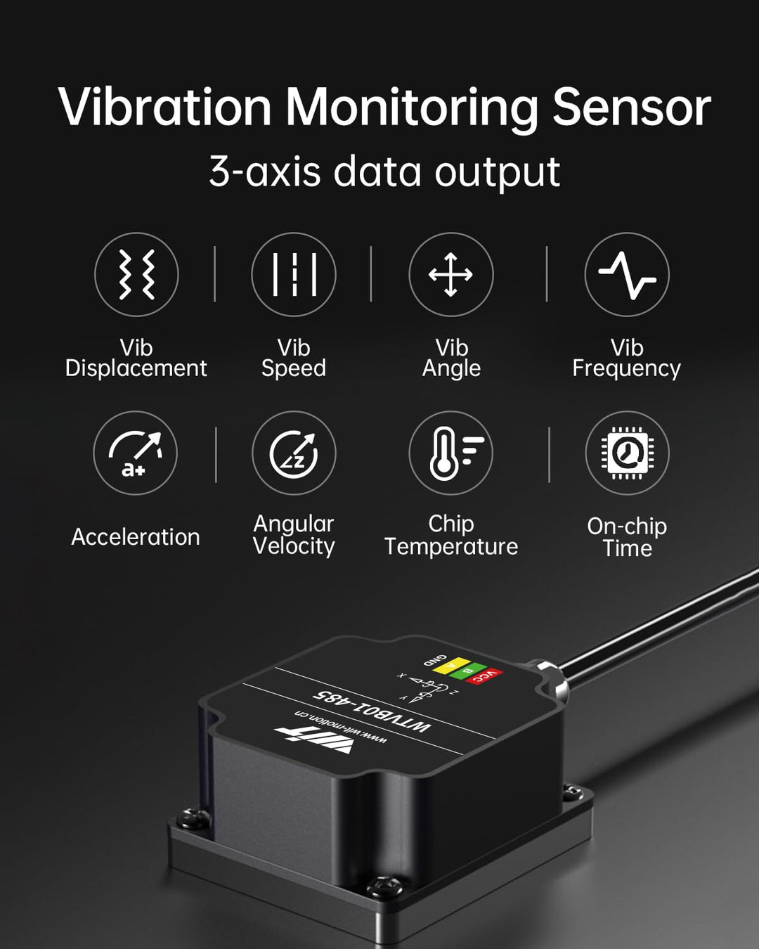 WitMotion WTVB01-485 IPX8 wasserdichter Vibrationssensor-Wandler, Modbus RTU 3-Achsen (XYZ), Vibrati