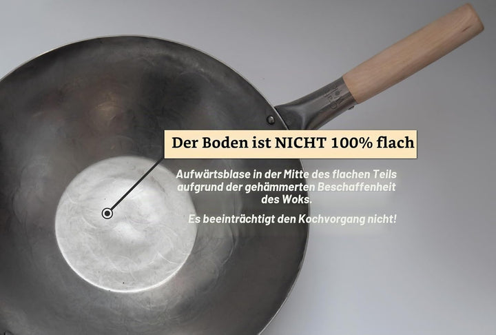 Craft Wok 731W316 Pow-Wok, flach, handgehämmerter Karbonstahl, mit Holz- und Stahlgriff, 35,6 cm, fl