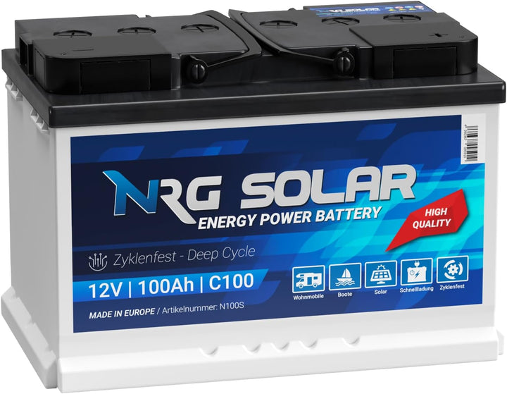 NRG SOLAR 12V 100Ah Solarbatterie Boot Versorgungsbatterie Verbraucher Batterie (100AH 12V), 100AH 1