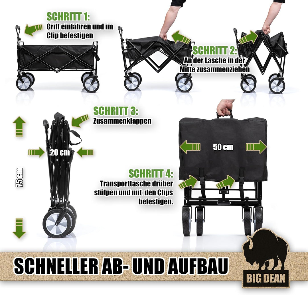 Bollerwagen faltbar 100kg belastbar 105L robuster Bollerwagen von BigDean | mit ausziehbarer Zugstan