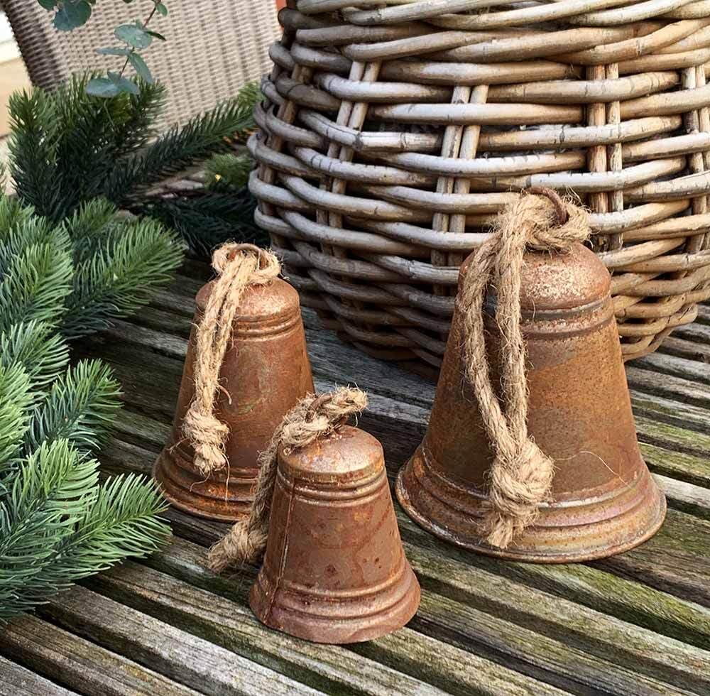 zeitzone Glocken-Set Zink Rostig Weihnachtsglocke 3 Stück Weihnachtsdeko