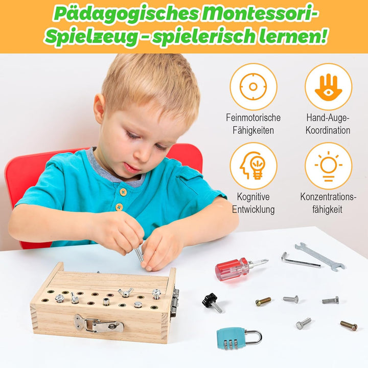 Wooderma Montessori Spielzeug für 3 4 5 Jahre, Montessori Schraubendreher Brett, Holzspielzeug Monte