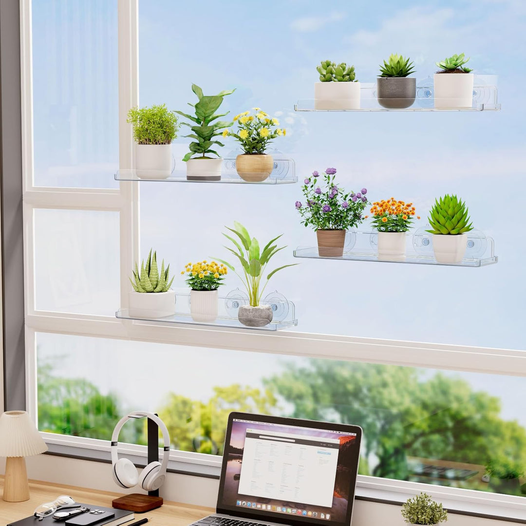 Lifewit Fenster Pflanzenregale, 3 Stück, 38cm, Transparent Regal Saugnapf, Fensterwand Pflanzenständ