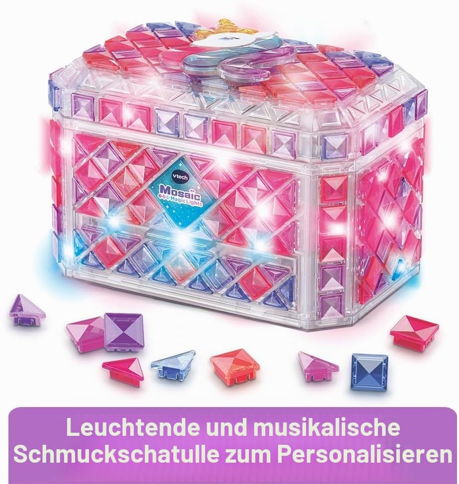 VTech - Mosaic Magic Lights Schmuckschatulle – Mosaik-Set für Kinder – personalisierbare Geheimnisbo