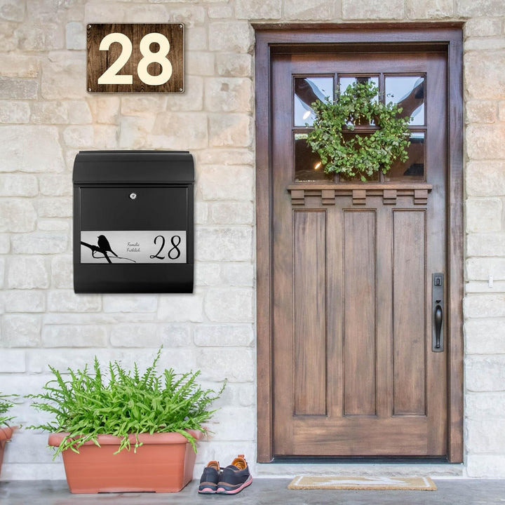 banjado® Briefkasten personalisiert mit graviertem Namensschild in Silber/Briefkasten schwarz 39x47x