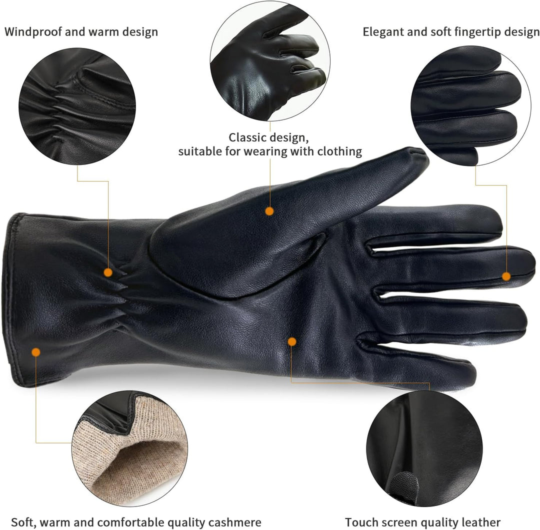 ZLUXURQ Damen Weiche Echte Lammfell Leder Touchscreen Winter Fahrhandschuhe Kaschmir Oder Wolle gefü