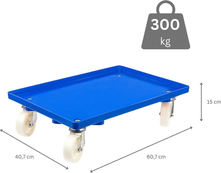 SparSet 2X Transportroller für Euroboxen 60x40cm mit Kunststoffräder blau | Geschlossenes Deck | 2 L