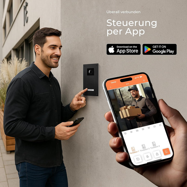 Entri Video Türsprechanlage, Unterputz Türklingel mit Kamera, Smartphone App, 1 Familienhaus, Video