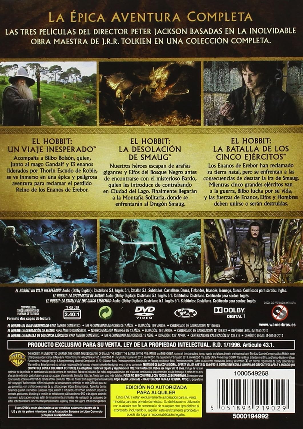 Trilogía El Hobbit, DVD