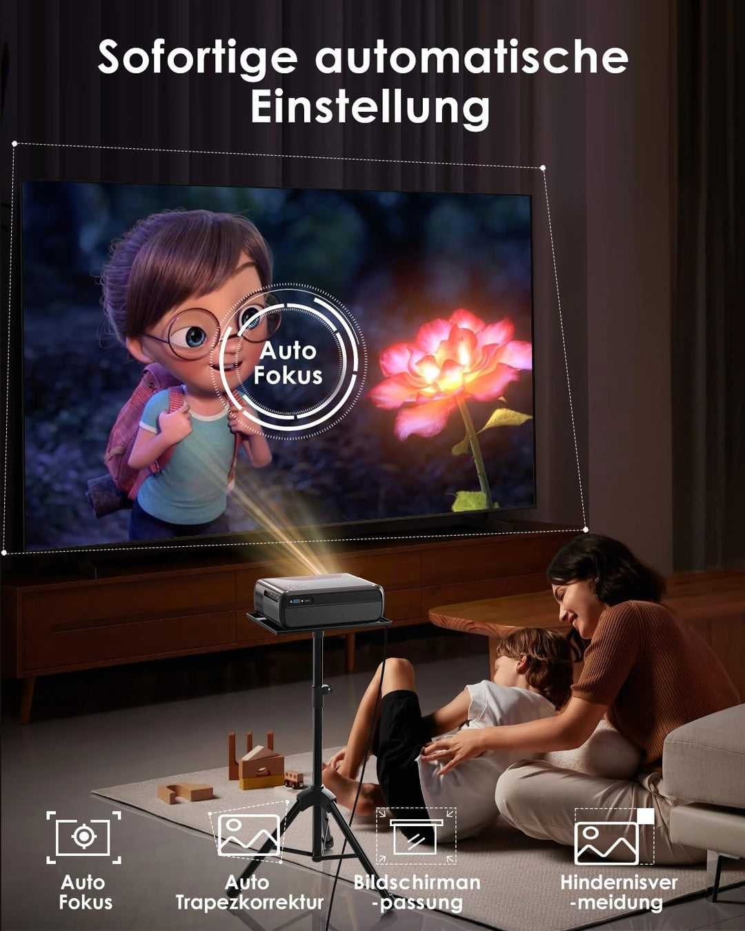 4K Beamer Tragbar Smart APP Zertifiziert Android OS Projektors mit Voice Assistant WiFi 6 Bluetooth5