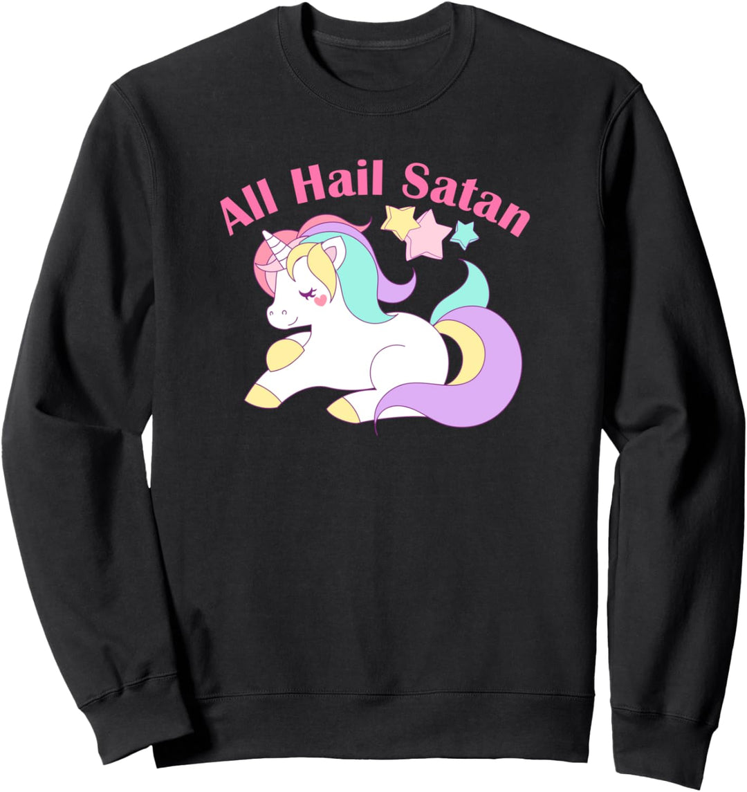 Lustig Satanisch Einhorn Ironischer Death Metal Ave Satan Sweatshirt