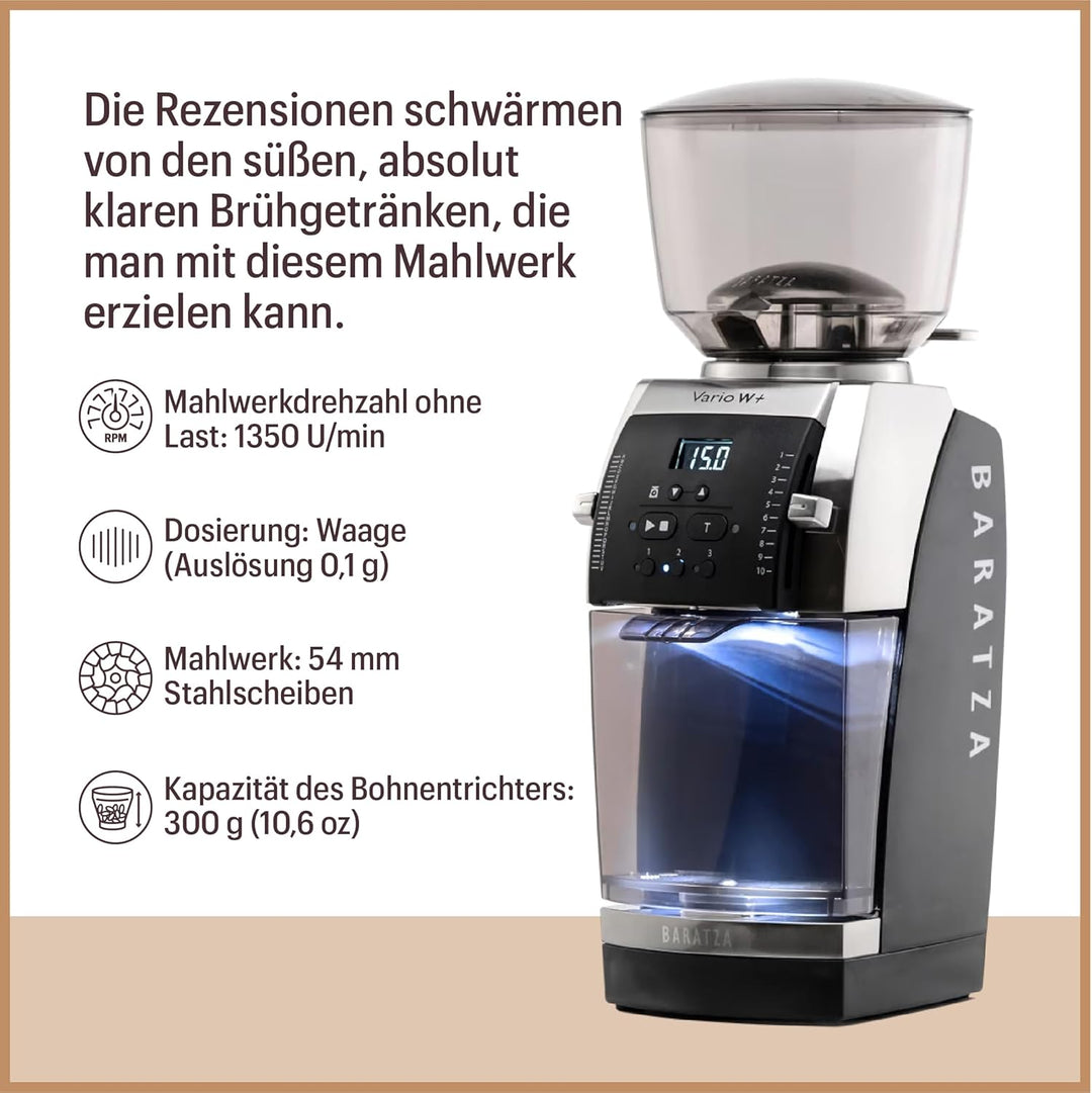 Baratza - Vario W+ 230V Kaffeemühle - Elektrische Kaffeemühle mit Mahlwerk, Schwarz, Schwarz