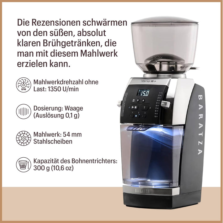 Baratza - Vario W+ 230V Kaffeemühle - Elektrische Kaffeemühle mit Mahlwerk, Schwarz, Schwarz