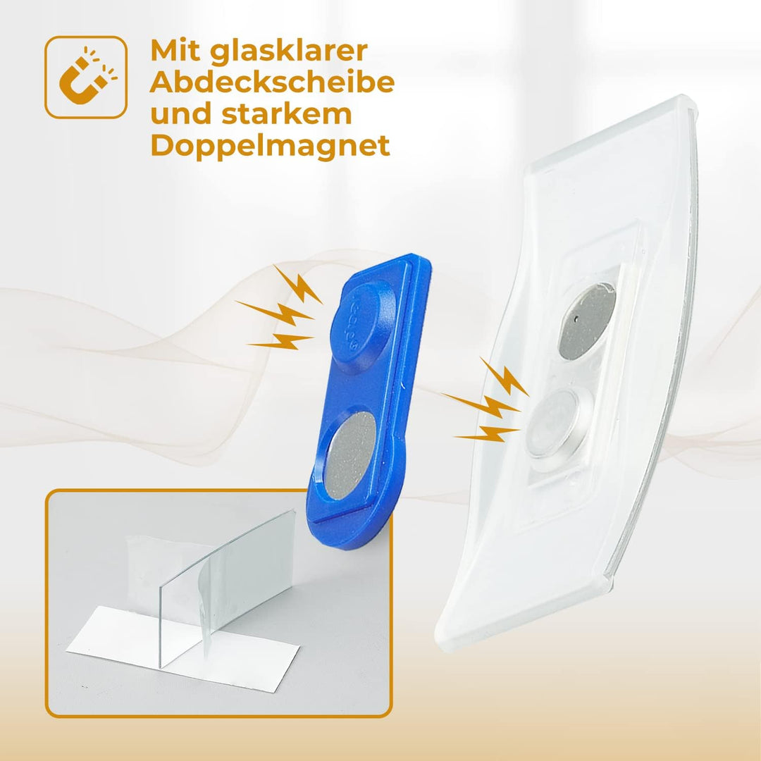 Ironix Namensschilder mit Doppelmagnet (50 Stück, Transparent) Namensetiketten für Kleidung 75x32mm,