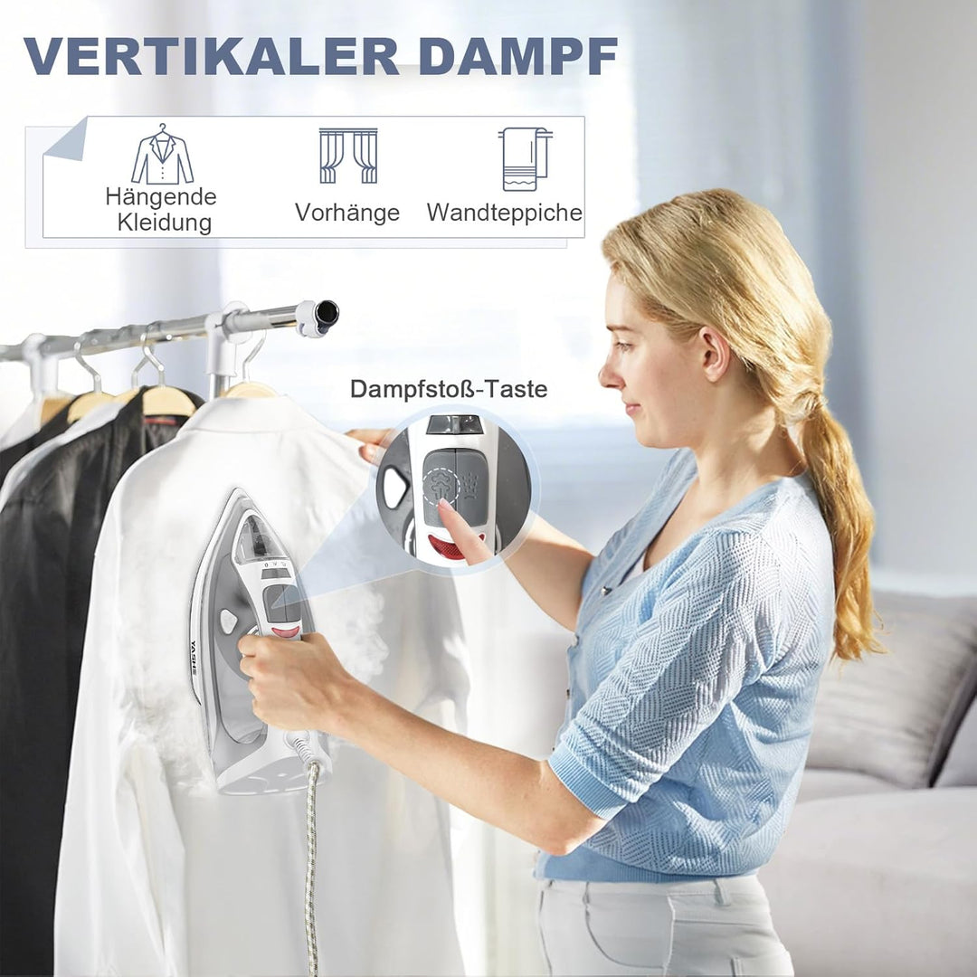 2300W Dampfbügeleisen mit Schnell Aufheizender Antihaft Bügelsohle, 300ml Wassertank, Konstante Damp