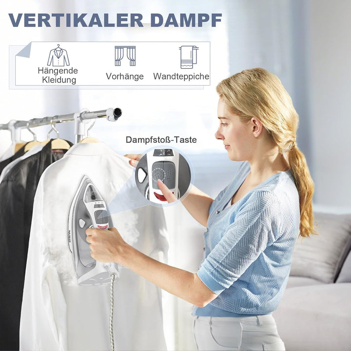 2300W Dampfbügeleisen mit Schnell Aufheizender Antihaft Bügelsohle, 300ml Wassertank, Konstante Damp