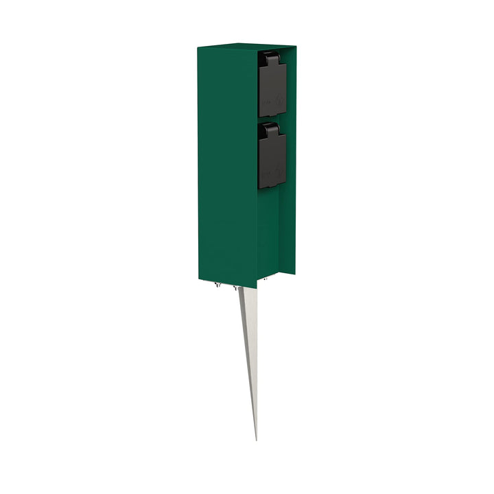 ledscom.de Garten-Steckdosen-Säule POMI mit Erdspiess für aussen, IP44, 2-Fach, grün, eckig, 23cm 1