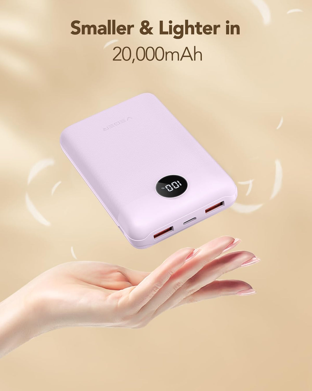 VEGER Power Bank 20000mAh klein 22.5W, Powerbank USB C Schnelles Aufladen Externe Handyakkus PD/QC3.