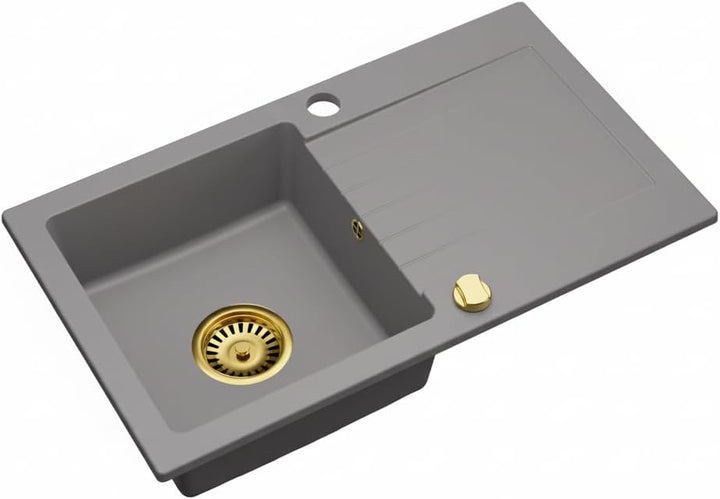 Granitspüle 76x44 Küchenspüle Gold Granit Spülbecken f. Unterschränke ab 45 cm inkl.Siphon Set (Ohne