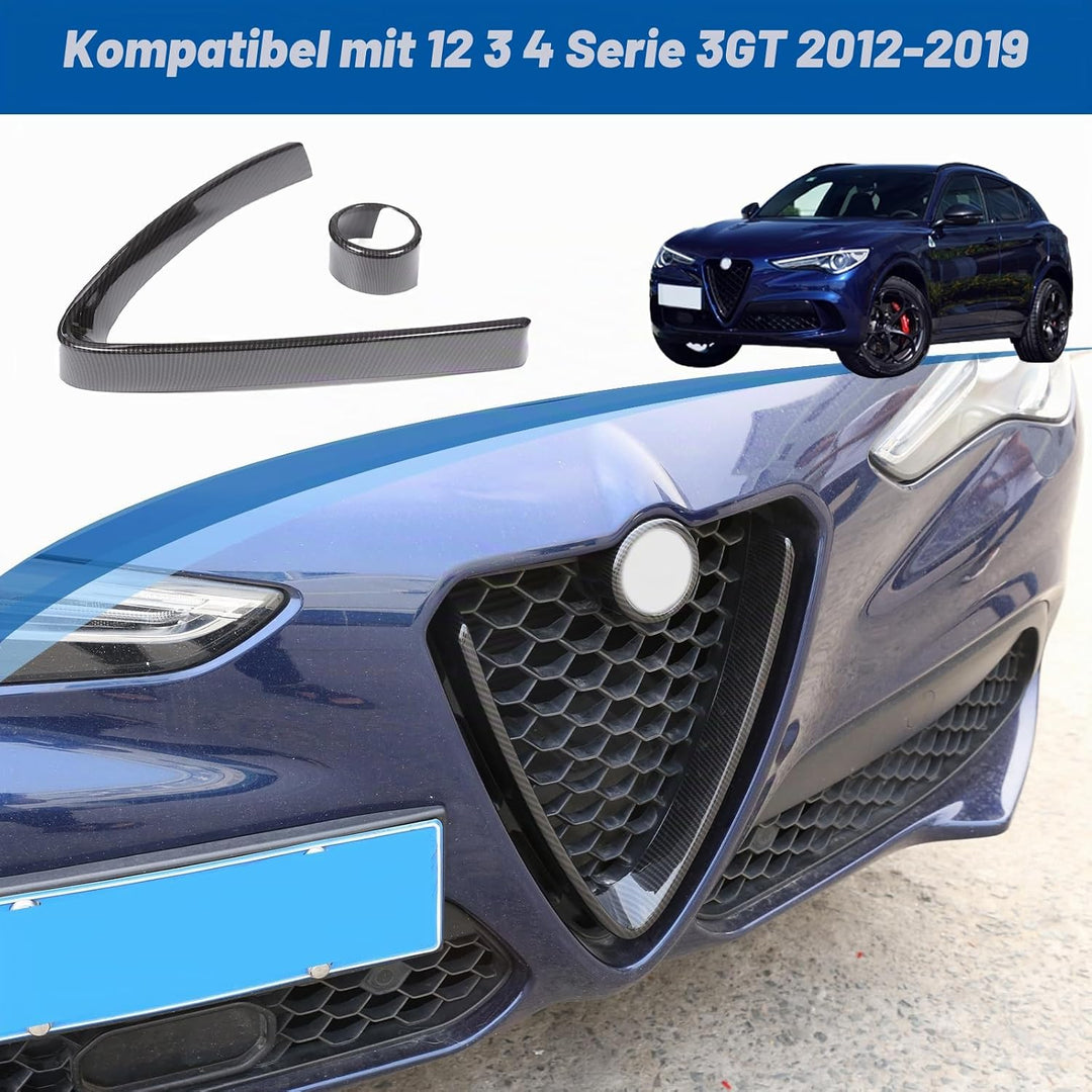 Carbon Faser Stil ABS-Kunststoff Front Grill Dekoration Rahmen Besatz für Stelvio 2017 2018