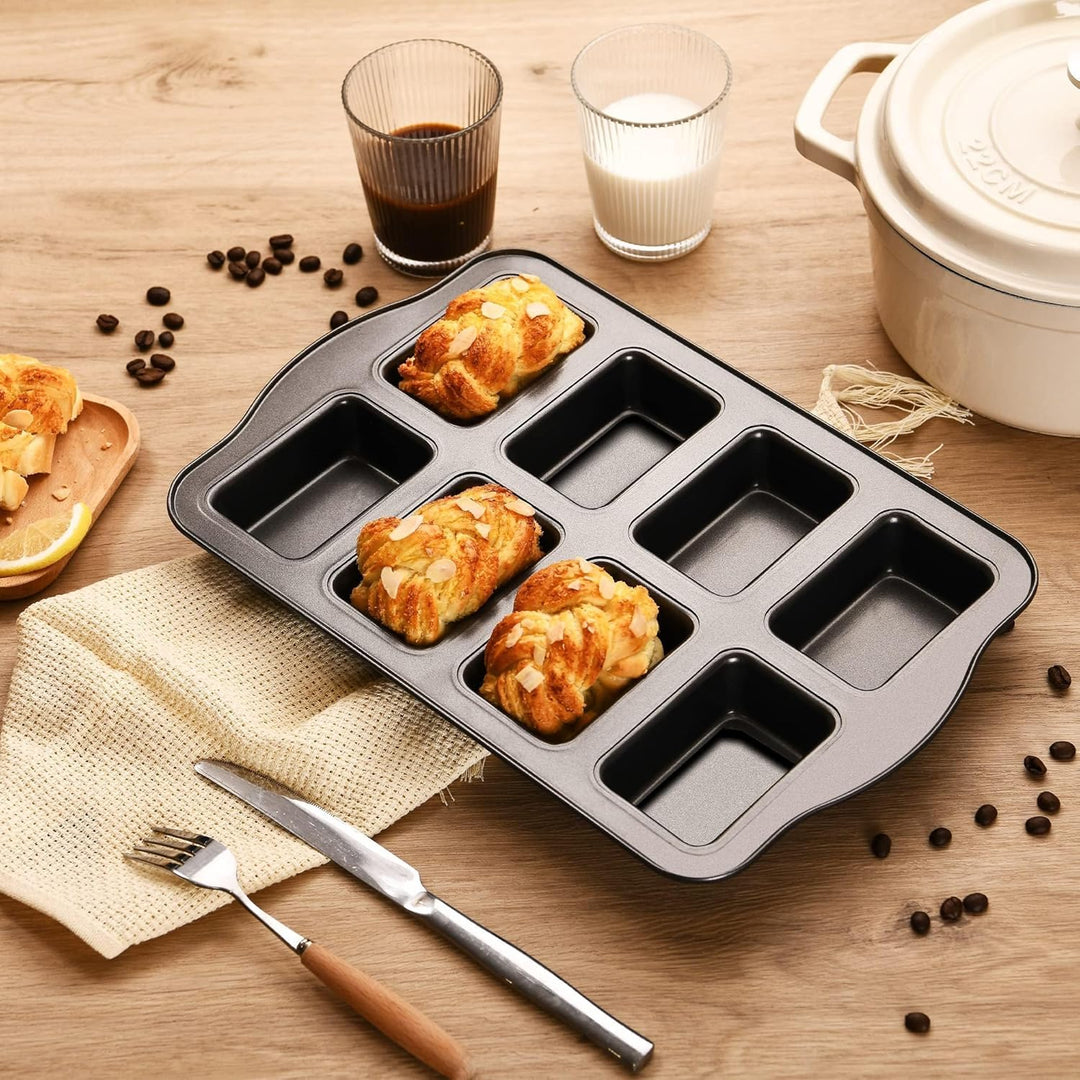 HONGBAKE 2er-Set Mini-Kastenform, 8-fach Antihaft Brotbackform (36x24cm) aus Karbonstahl, BPA-frei &