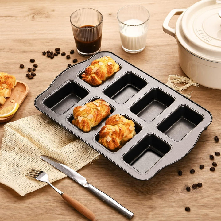 HONGBAKE 2er-Set Mini-Kastenform, 8-fach Antihaft Brotbackform (36x24cm) aus Karbonstahl, BPA-frei &