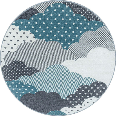 HomebyHome Kurzflor Kinderteppich für Jungen und Mädchen Wolke Design 80 x 150 cm Blau - Waschbarer