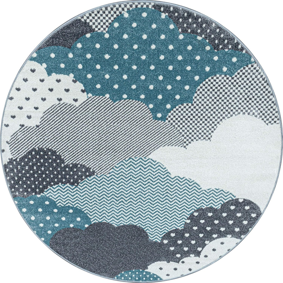 Teppium Kinderteppich für Mädchen und Jungen Wolken Design 80 x 150 cm Blau - Waschbarer Teppich Wei