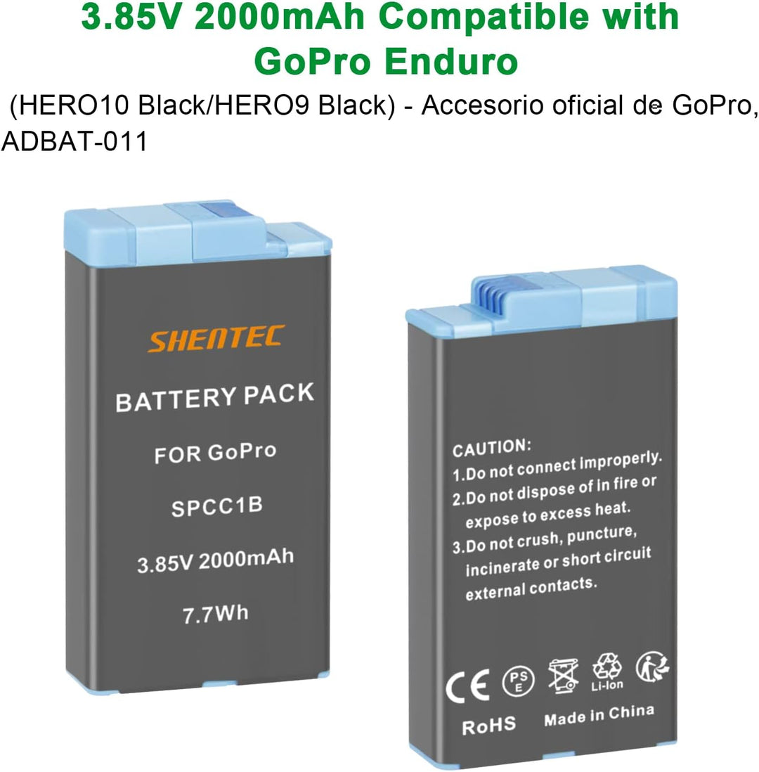 Shentec 3.85V, 2000mAh Li-ion für GoPro Enduro Akku (HERO10 Black/HERO9 Black) – Offizielles GoPro Z