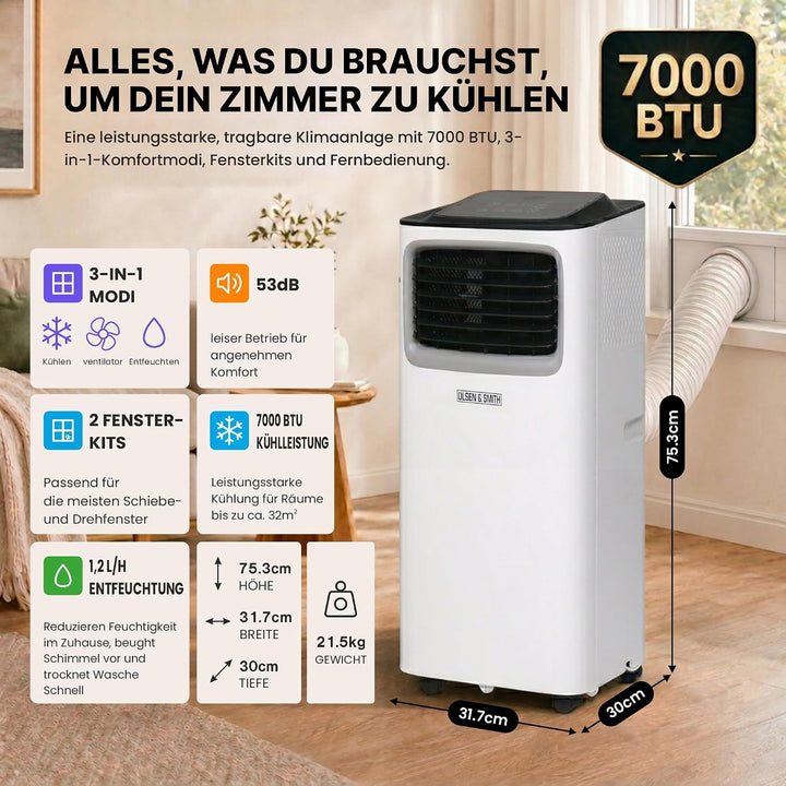 Olsen &amp; Smith 7000 BTU Mobile Klimaanlage, 3-in-1 mit Abluftschlauch 7000btu, 7000btu