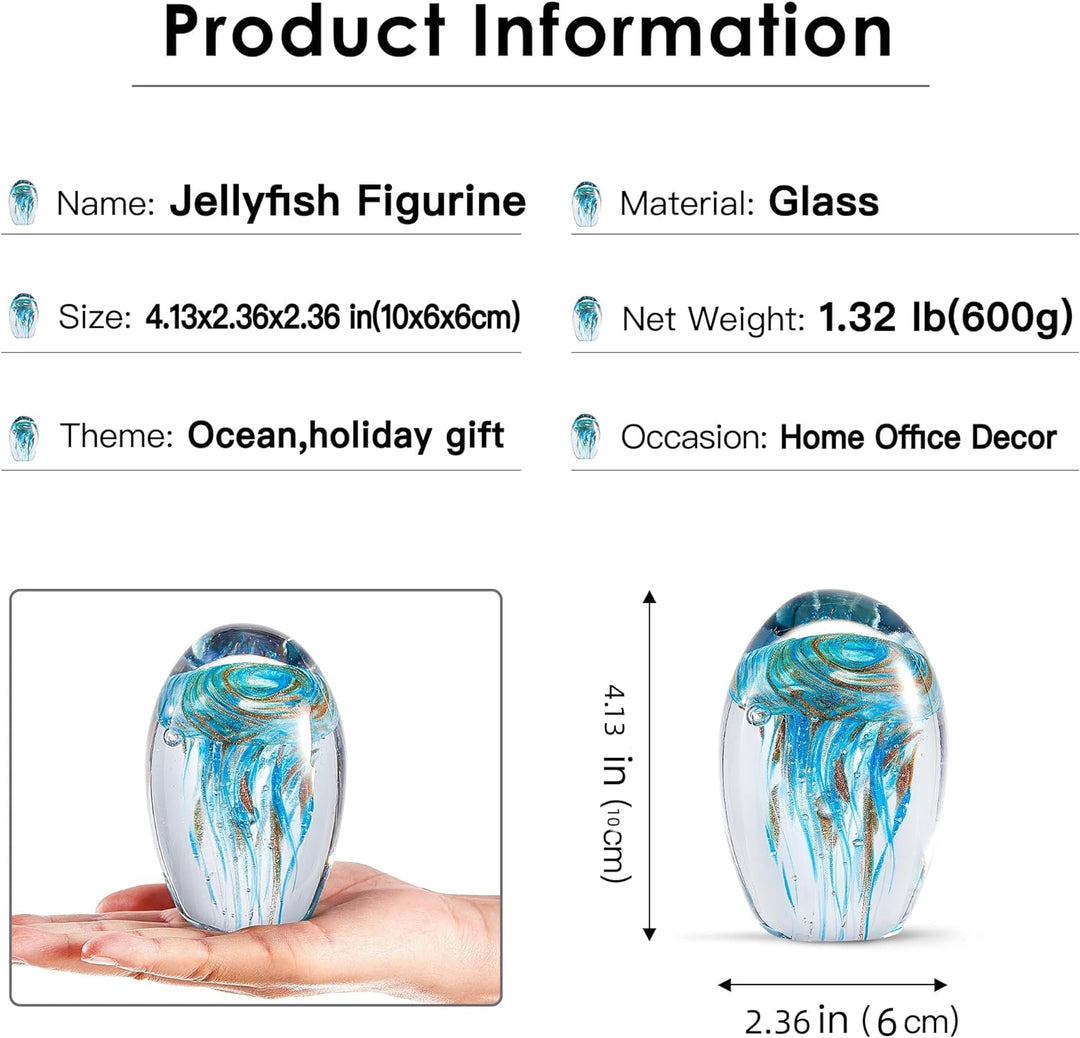 EUSTUMA Mundgeblasene Glas-Quallen-Figur, schönes Meerestier-Ornament für Aquarien oder Schreibtisch