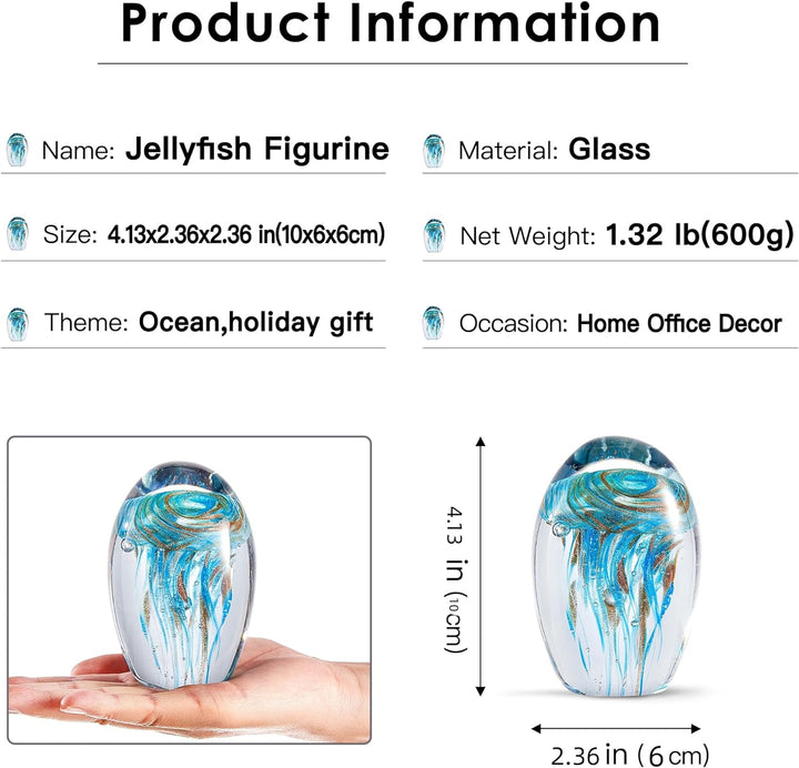 EUSTUMA Mundgeblasene Glas-Quallen-Figur, schönes Meerestier-Ornament für Aquarien oder Schreibtisch