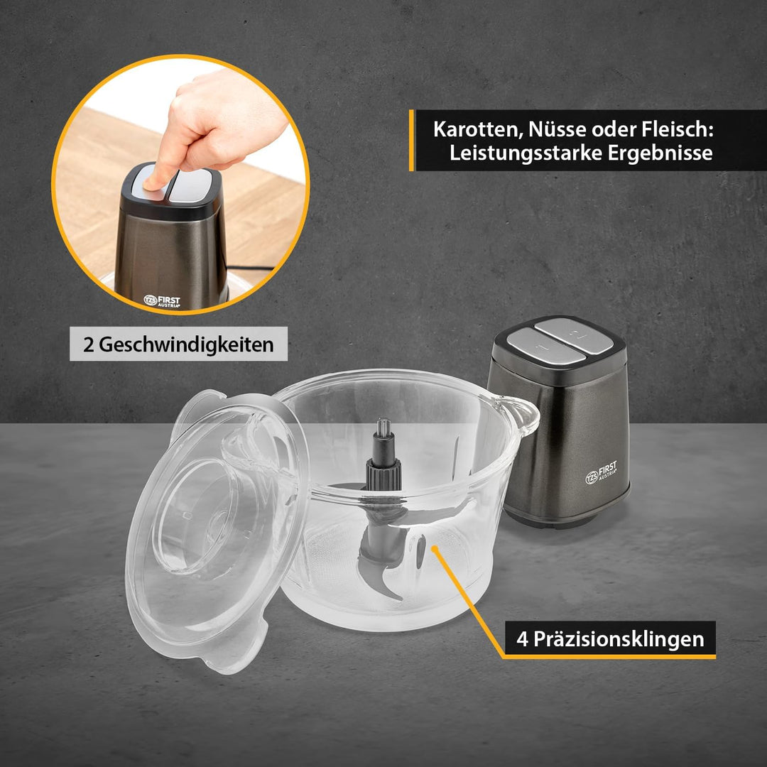 TZS First Austria Zerkleinerer | 1.7L Glasbehälter | 500W | 2 Geschwindigkeiten | Multizerkleinerer
