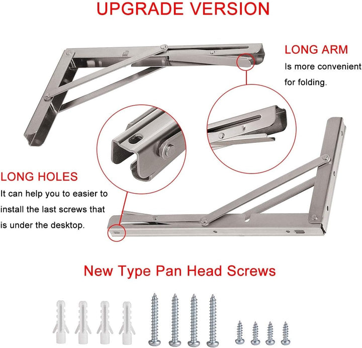 YUMORE Folding Shelf Bracket 20 inch,Heavy Duty Stainless Steel Collapsible Brackets Load 330lb Wall