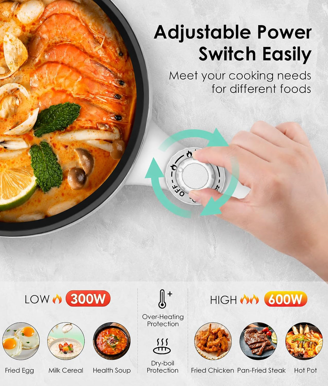 Audecook Electric Pot, 1.7L Elektrische Bratpfanne Travel Portable Pot, Mini Electric Skillet for Do