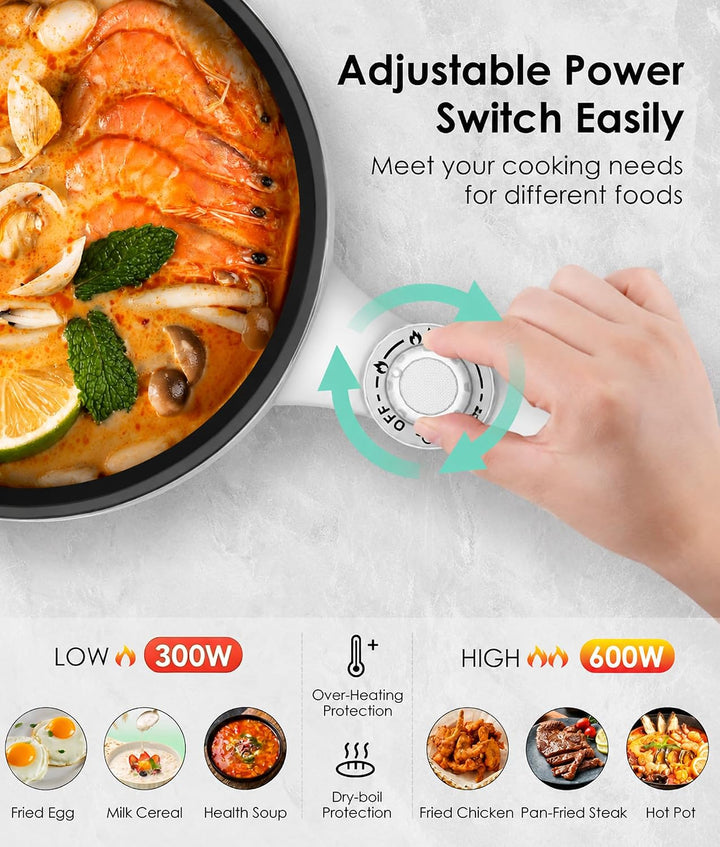 Audecook Electric Pot, 1.7L Elektrische Bratpfanne Travel Portable Pot, Mini Electric Skillet for Do