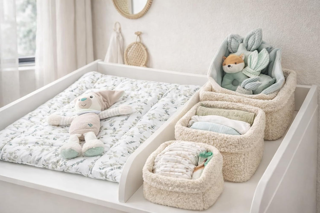 Aufbewahrungskorb Wickeltisch Baby, Körbchen Set 3 Stück, Organizer Wickelkommode, Utensilo Aufbewah