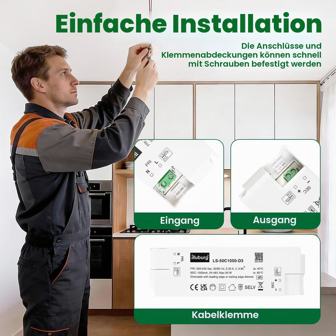 illuburg LED Trafo Dimmbar Triac 1050mA Konstantstrom 25W - 50W LED Netzteil Treiber Transformator D