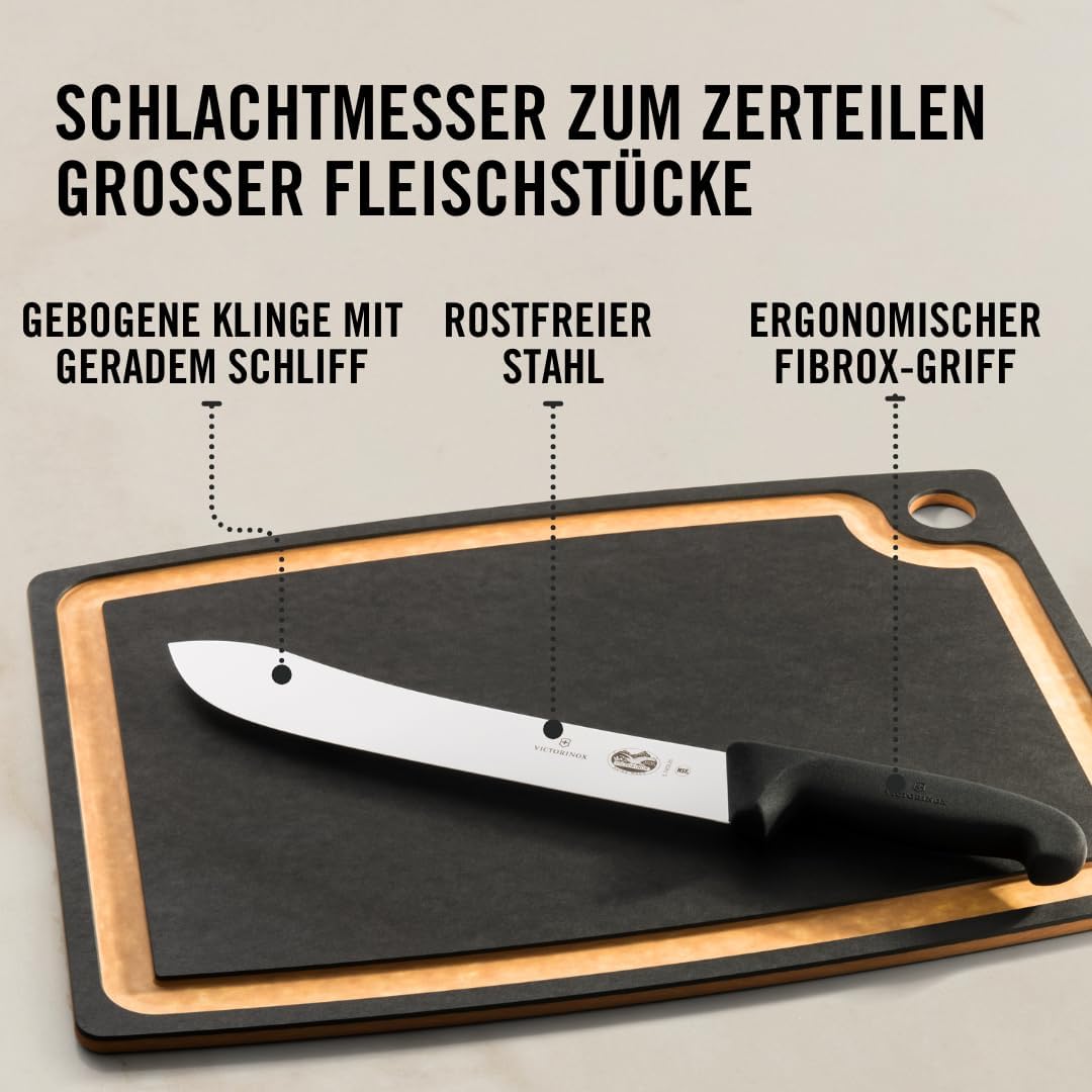 Victorinox Fibrox Schlacht-/Bankmesser, Langes Fleischmesser zum Zerteilen grosser Fleischstücke, 25