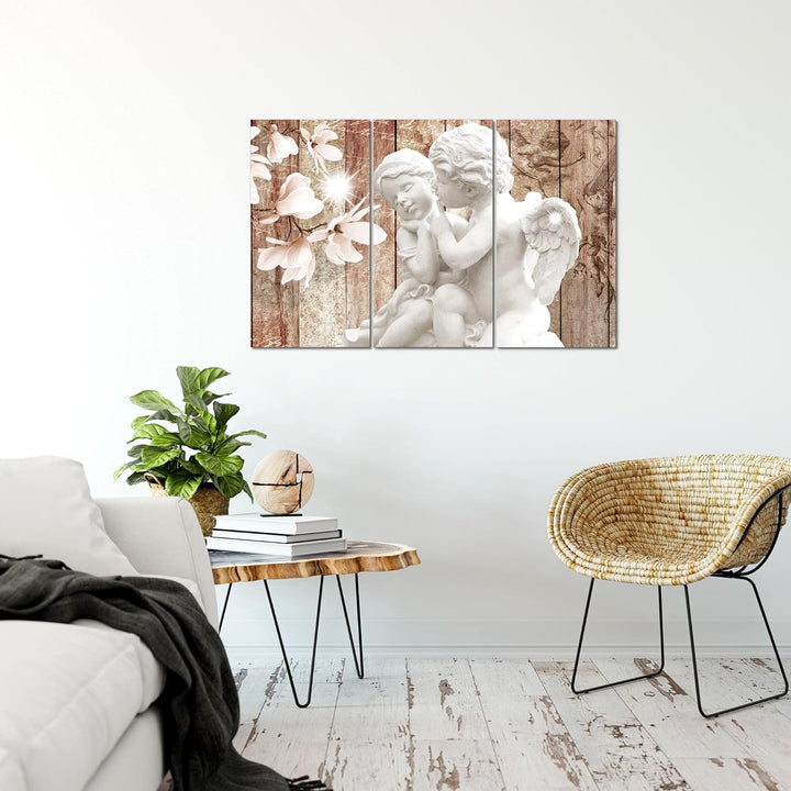 Runa Art Wandbilder Engel Blumen Bild XXL Wohnzimmer Schlafzimmer Braun Magnolien Holz 120 x 80 cm 3
