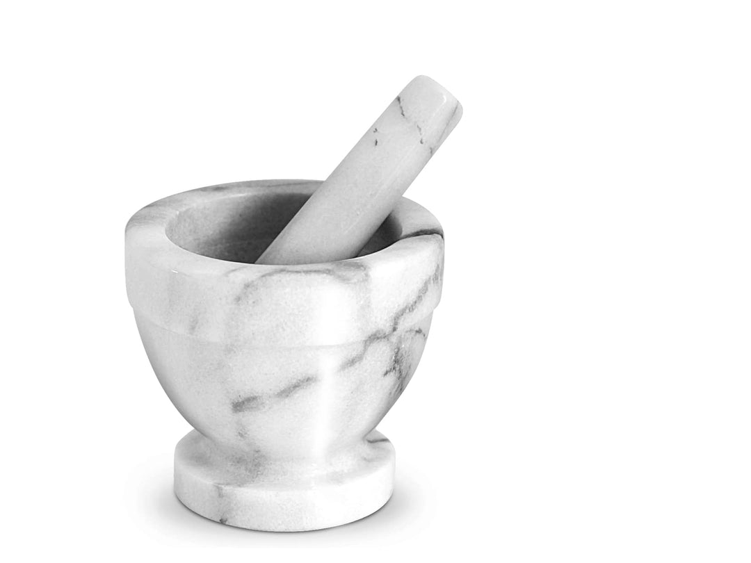 Home Mörser mit Stössel, Marmor, Weiss/Grau, 10 cm