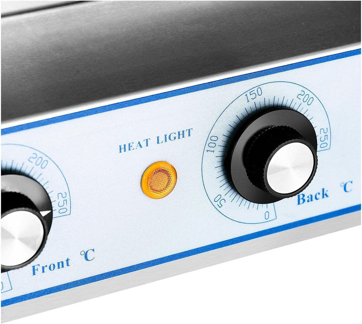 Royal Catering Hot Dog Grill - 7 Rollen, 12 Würstchen, Teflonbeschichtet, 1400 W, 2 Heizzonen, Edels