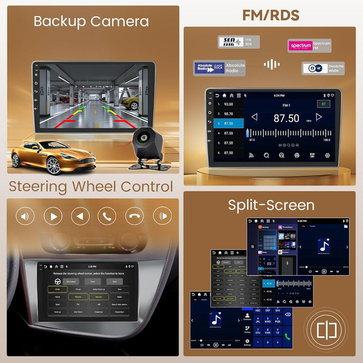 Hikity Android 15 4+64GB Autoradio für Seat Leon 2005-2012 mit 9 Zoll Incell Touchscreen, Autoradio