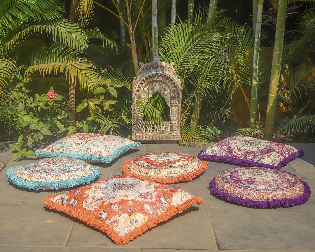 Mandala Life ART Meditationskissenbezug - 65 cm mit Fransen - Quadratisch bedruckter Boho Chic Boden