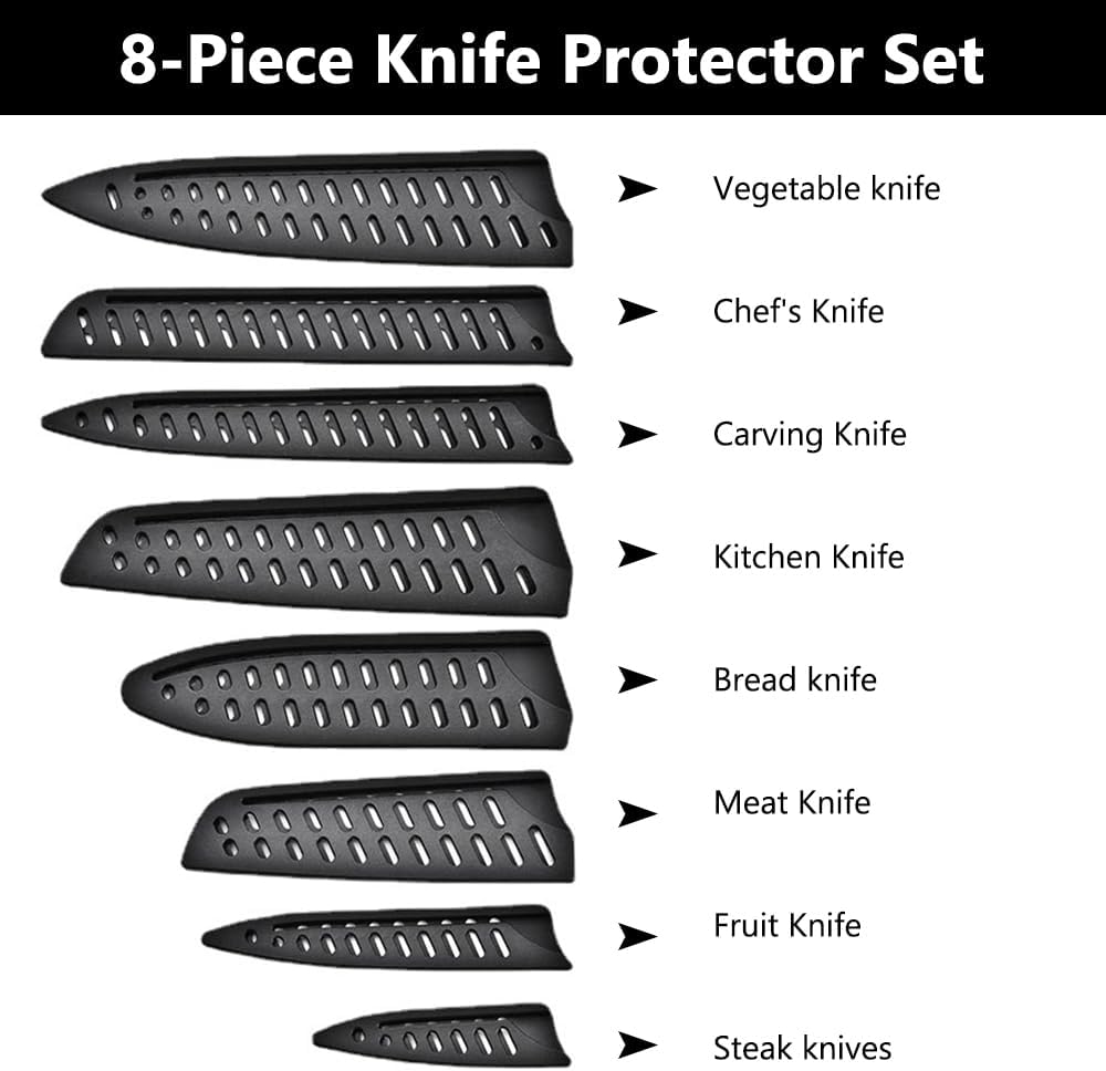 8 Stück Messerschutz, Klingenschutz in 8 Grössen, Messerschutzhüllen, Schwarz Universal Messerschutz