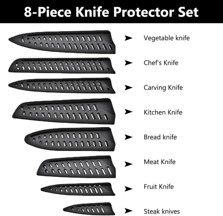 8 Stück Messerschutz, Klingenschutz in 8 Grössen, Messerschutzhüllen, Schwarz Universal Messerschutz