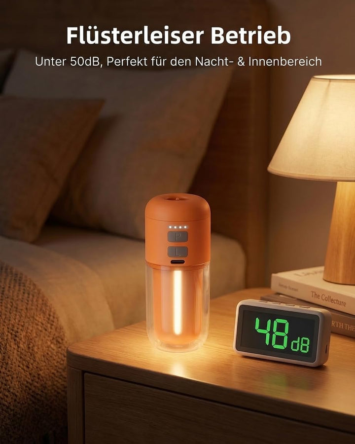 Elektrische Luftpumpe Akku, 4000 Pa Mini Luftpumpe 430 L/min, Tragbare Air Pump mit 5 Düsen & LED-Li