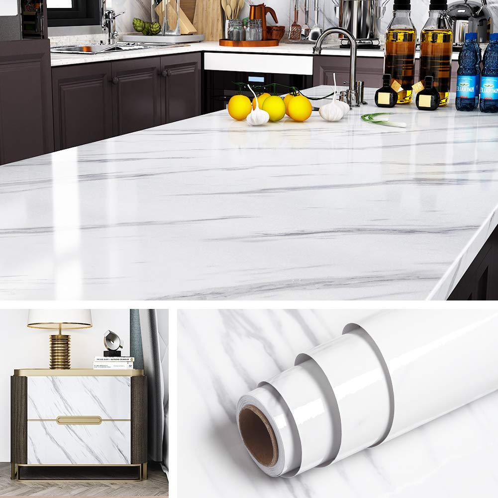 Livelynine 5M X 60 CM Breit Marmor Folie Weiss Grau Klebefolie Tisch Marmorfolie Selbstklebend Dekor